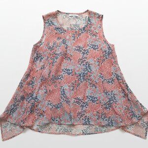 Fever Women’s Sleeveless Leaf Print Tunic Small High-Low Hem Boho Top